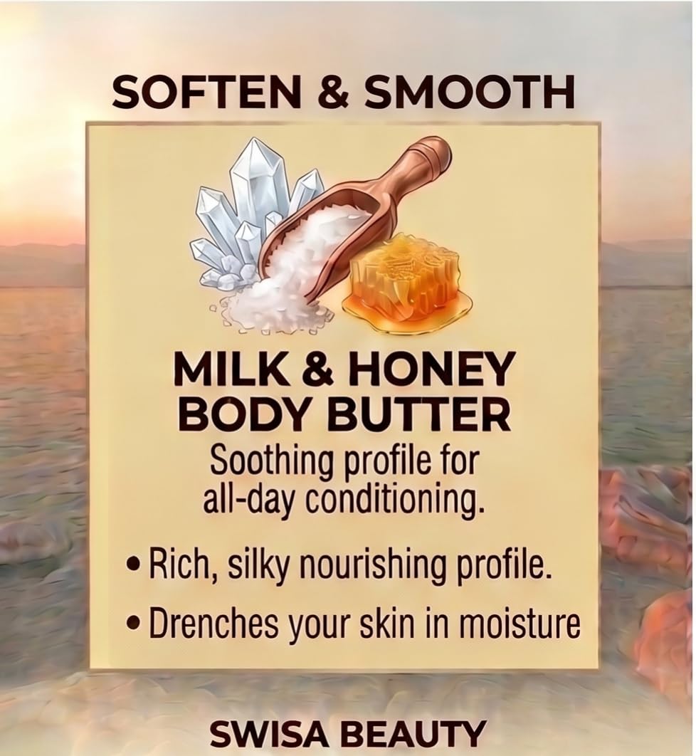 Swisa Beauty Dead Sea Body Butter, Milk and Honey - Thick & Creamy Daily Moisturizer with Shea Butter, Aloe & Squalane, 8 oz Beauty & Personal Care Swisa Beauty
