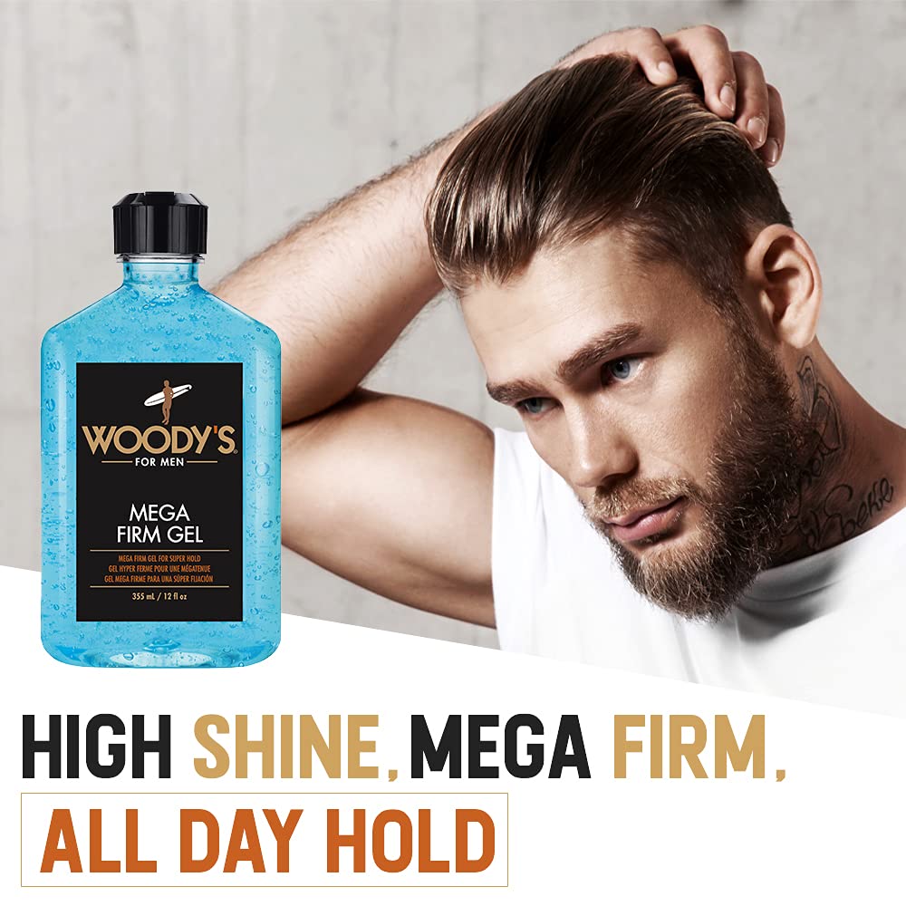 Woody's Mega Firm Hair Gel for Men, Strong Hold, Alcohol-Free, No Flakes, Men's Hair Gel for Strong Hold Styling, Mens Styling Gel - 12 fl oz Beauty & Personal Care Woody's