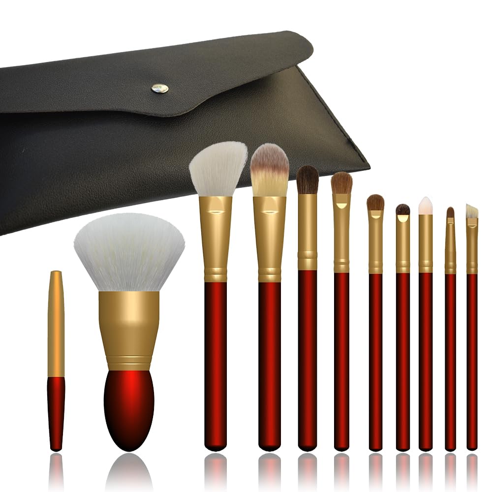11pcs travel makeup brush sets top10 makeup brush Horse hair eyeshadow brushes,animals hair brushes like white goat hair blusher brush.snythetic Beauty & Personal Care Oye
