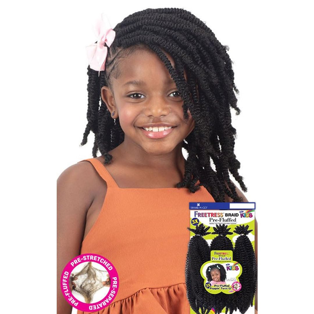 FreeTress Crochet Braids 3X Kids Pre-Fluffed Poppin' Twist 12" (pack of 1, 2)