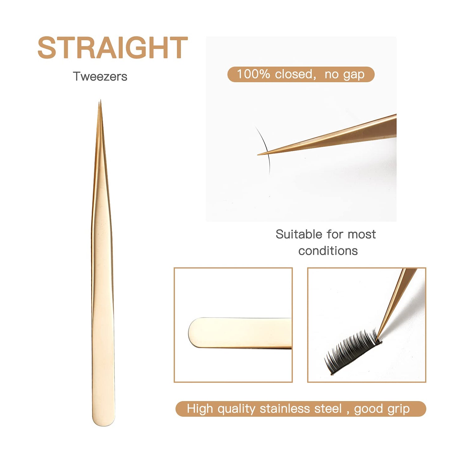 Eyelash Extension Tweezers, 3-Pack,Professional Stainless Steel Tweezers for Volume Lashes, Straight and Curved Tips for 3D-6D,Golden Beauty and Personal Care MEIFUKA