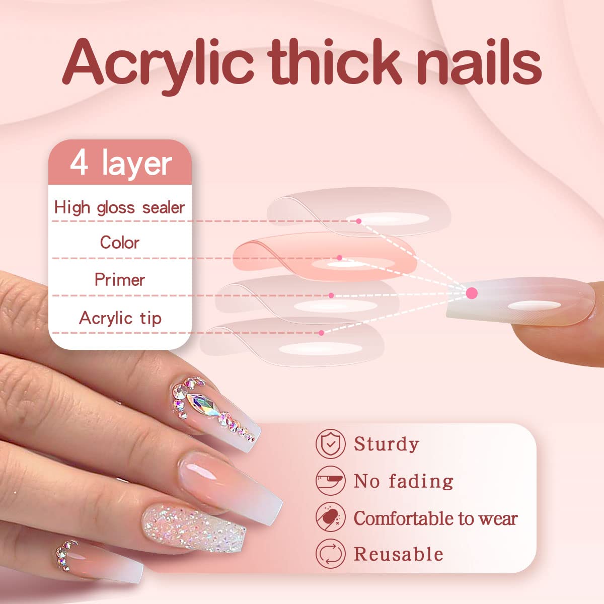Yivaiks 24 Pcs Advanced Hand Made Customization Press on Nails, Luxurious Rhinestone Design Ballerina Fake Nails?Perfect Accessory for Banquets Beauty & Personal Care Yivaiks