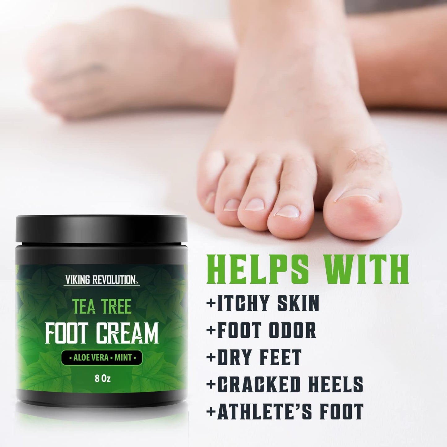 Viking Revolution Tea Tree Foot Cream for Dry Cracked Heels - Foot Balm For Cracked Feet - Dry Feet Repairing Cream with Aloe Vera and Mint (8oz) Beauty & Personal Care Viking Revolution
