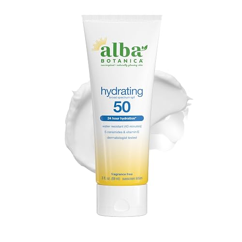 Alba Botanica Hydrating Sunscreen Lotion, SPF 50 Broad Spectrum Protection, 24 Hour Hydration, Water Resistant (40 minutes), Fragrance Free Beauty & Personal Care Alba Botanica