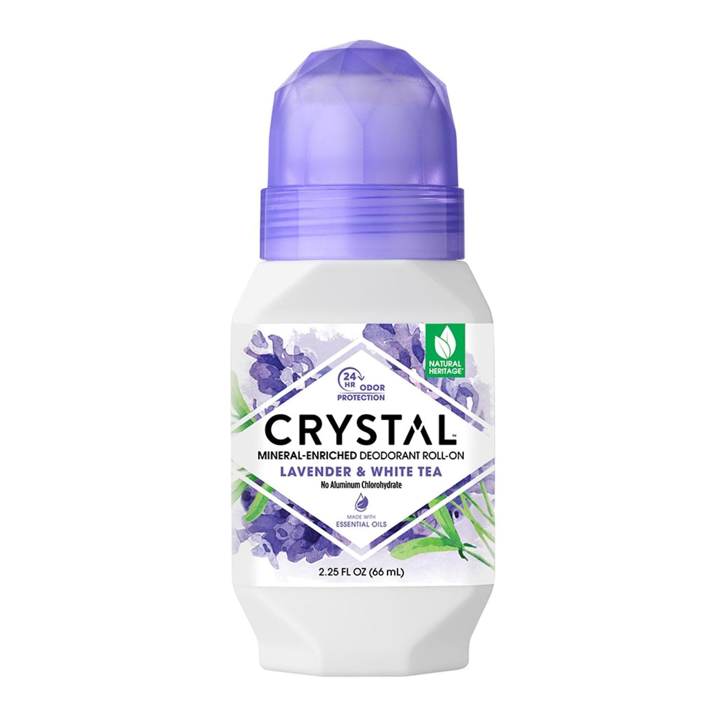 Crystal Mineral Deodorant Roll-On, Lavender & White Tea, Purple, 2.25 Fl Oz Beauty and Personal Care Crystal Essence