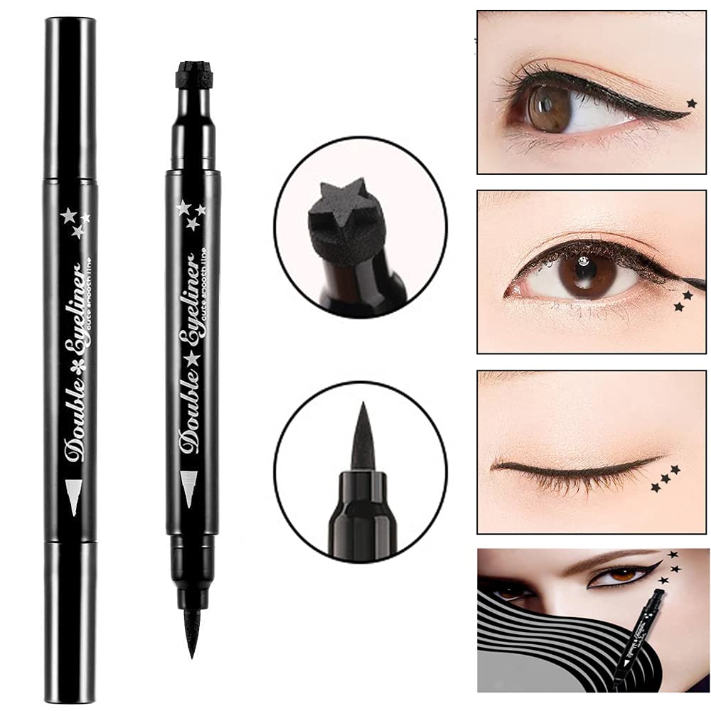 Pinkiou 2 in 1 Double-headed Liquid Eyeliner Pen Stamp Super Slim Gel Felt Tip High Pigment Black Waterproof Smudgeproof Long Lasting Tattoo Makeup… Beauty & Personal Care Pinkiou