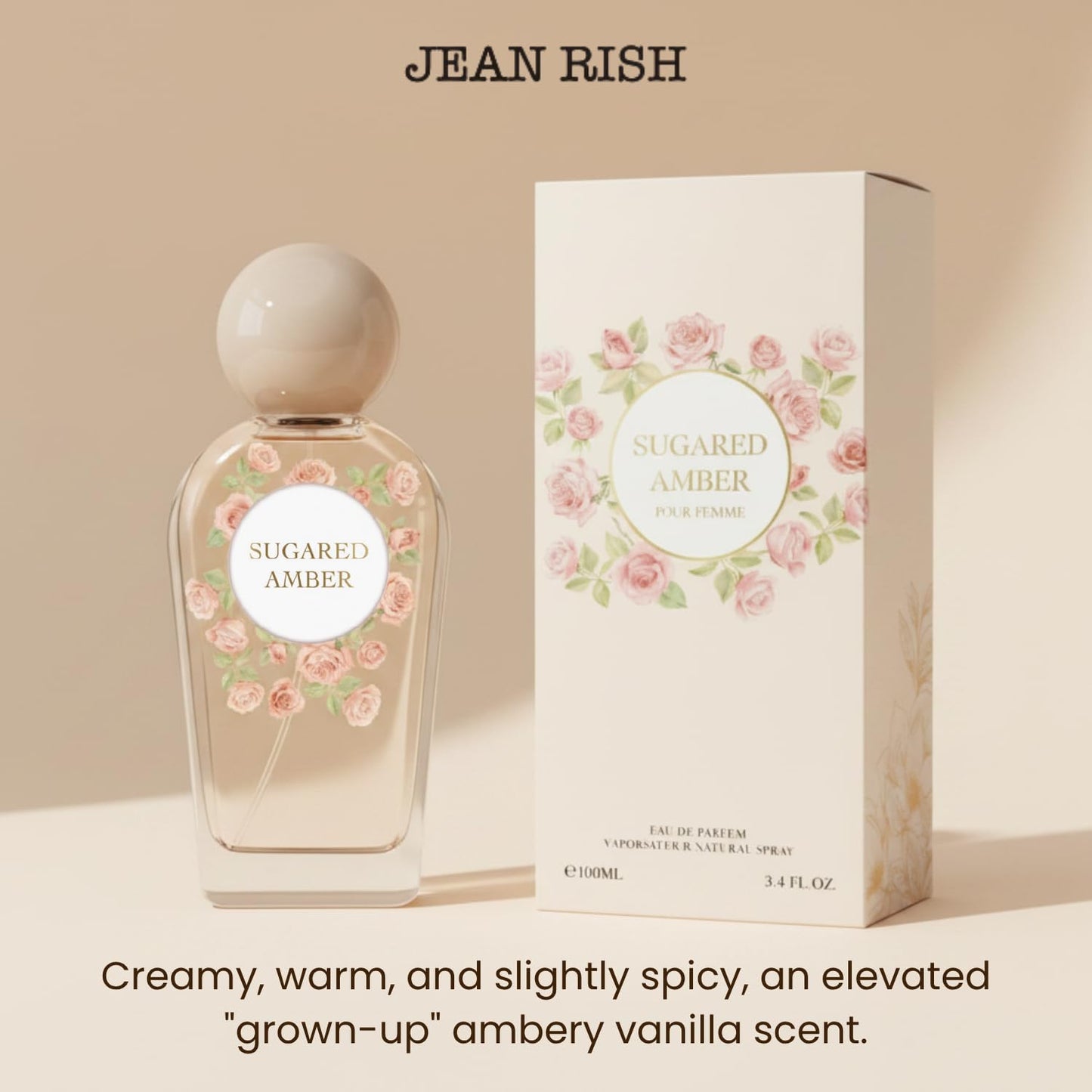 Jean Rish Sugared Amber Perfume for Women Eau De Parfum, Long-Lasting Luxury Fragrance, Made In USA - Vanilla Orchid, Sugar Violet, Whipped Amber Beauty & Personal Care Jean Rish