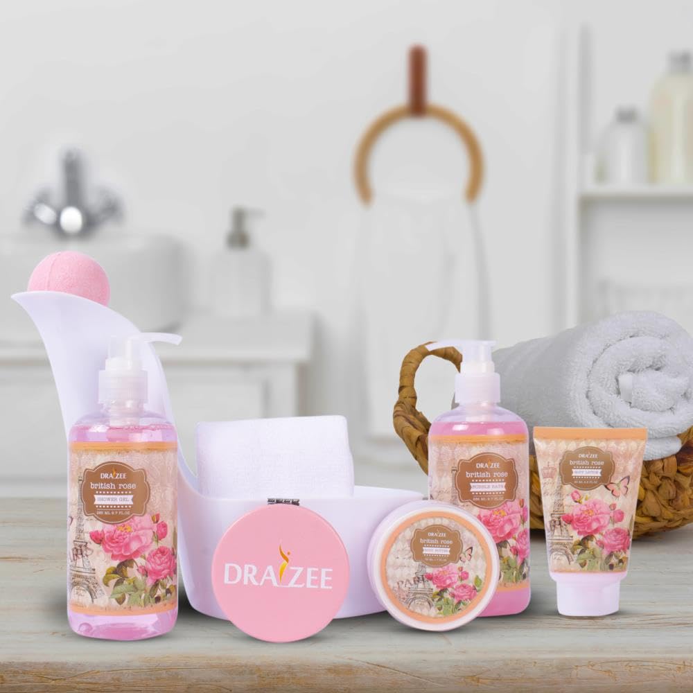 Gift Set for Women - 8 Pc Spa Gift Baskets for Women, British Rose Scented Heel Shoe Spa Basket, Luxury Bath and Body Set, Self Care Gift for Her or Beauty & Personal Care Draizee
