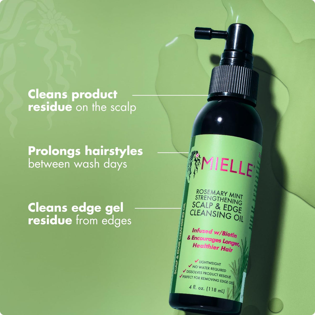 Mielle Organics Rosemary & Mint Scalp & Edge Cleansing Hair Oil - No-Rinse Scalp Cleanser for Product Build Up - Prolongs Hairstyles Between Wash Days