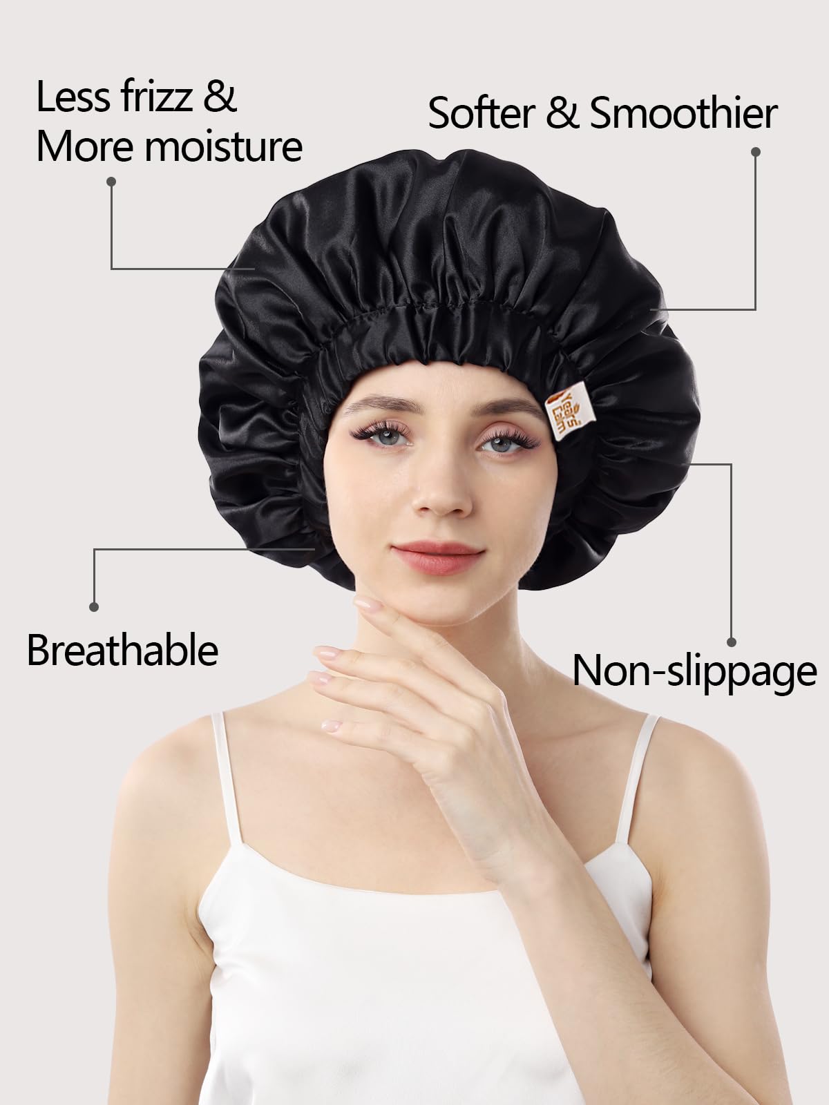Years Calm Silk Bonnet for Sleeping Women, Double Layer Satin, Ajustable Elasticity Band? Hair Satin Bonnet for Sleeping - Sleep Shower Caps (Black Beauty and Personal Care Years calm