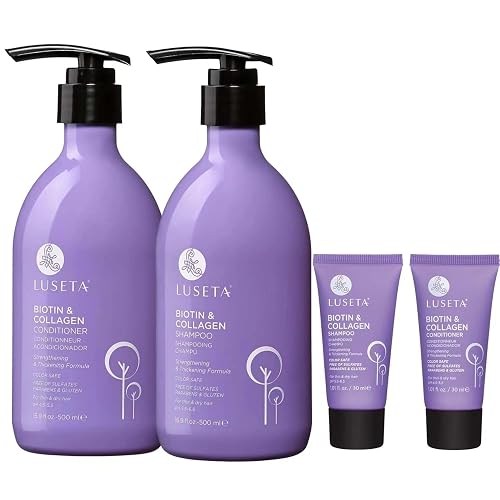 Luseta Biotin Shampoo and Conditioner Set with Argan Oil for Damaged Hair Repair, Growth and Thickening - Full Size and Travel Size (2x16.9 oz + Beauty & Personal Care L LUSETA