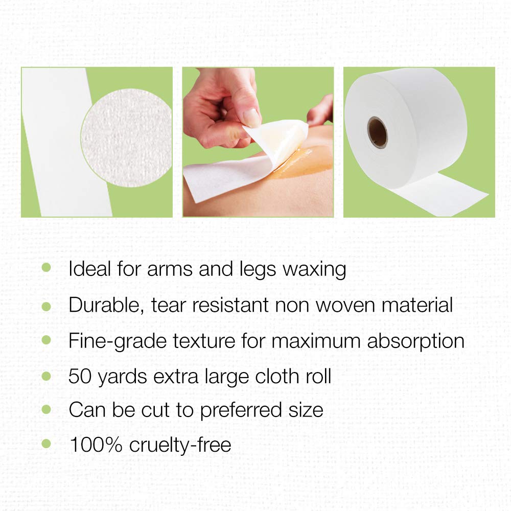 Clean + Easy Extra Large Cloth Wax Strips Roll - Non-Woven Epilating Roll for Hair Removal, Muslin Wax Strips for Body & Legs, 50 Yards Beauty and Personal Care Clean + Easy