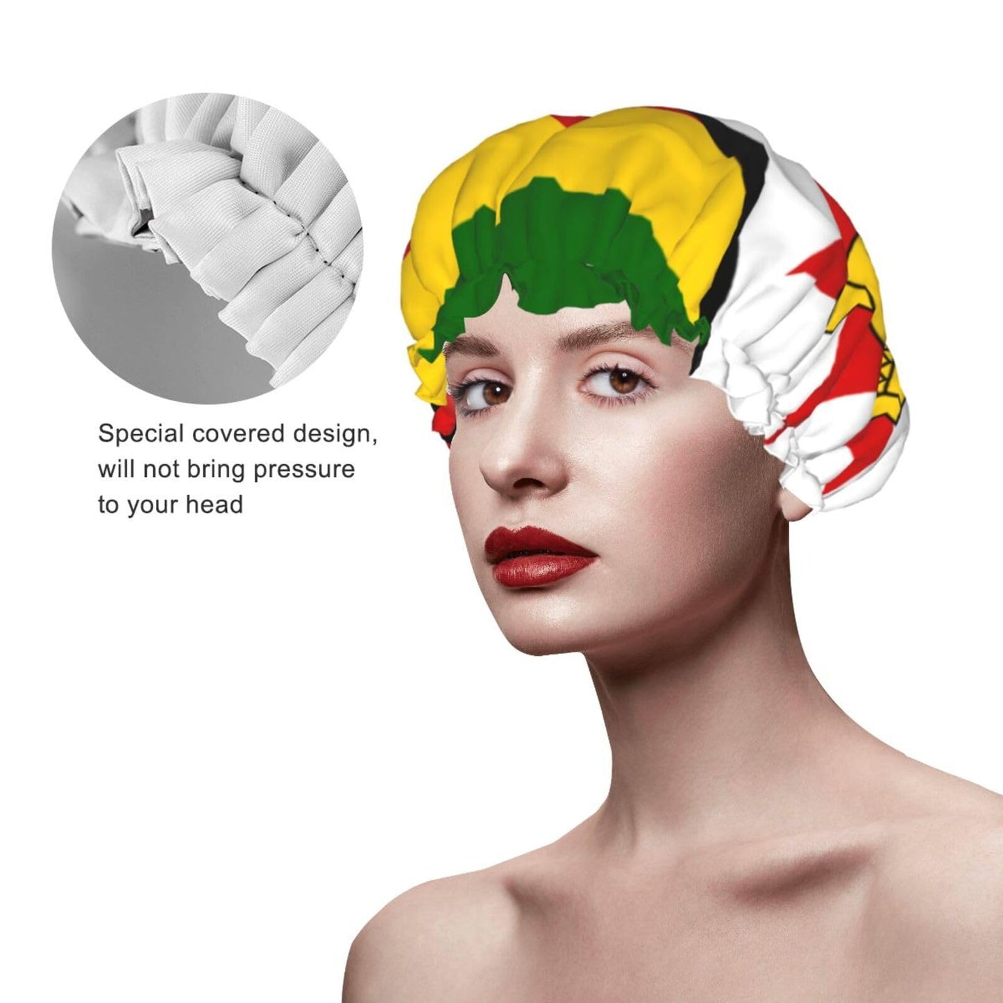 Zimbabwe Flag Prints Shower Cap Double Layer Lined Waterproof Bathing Shower Hat Beauty and Personal Care Hayyett