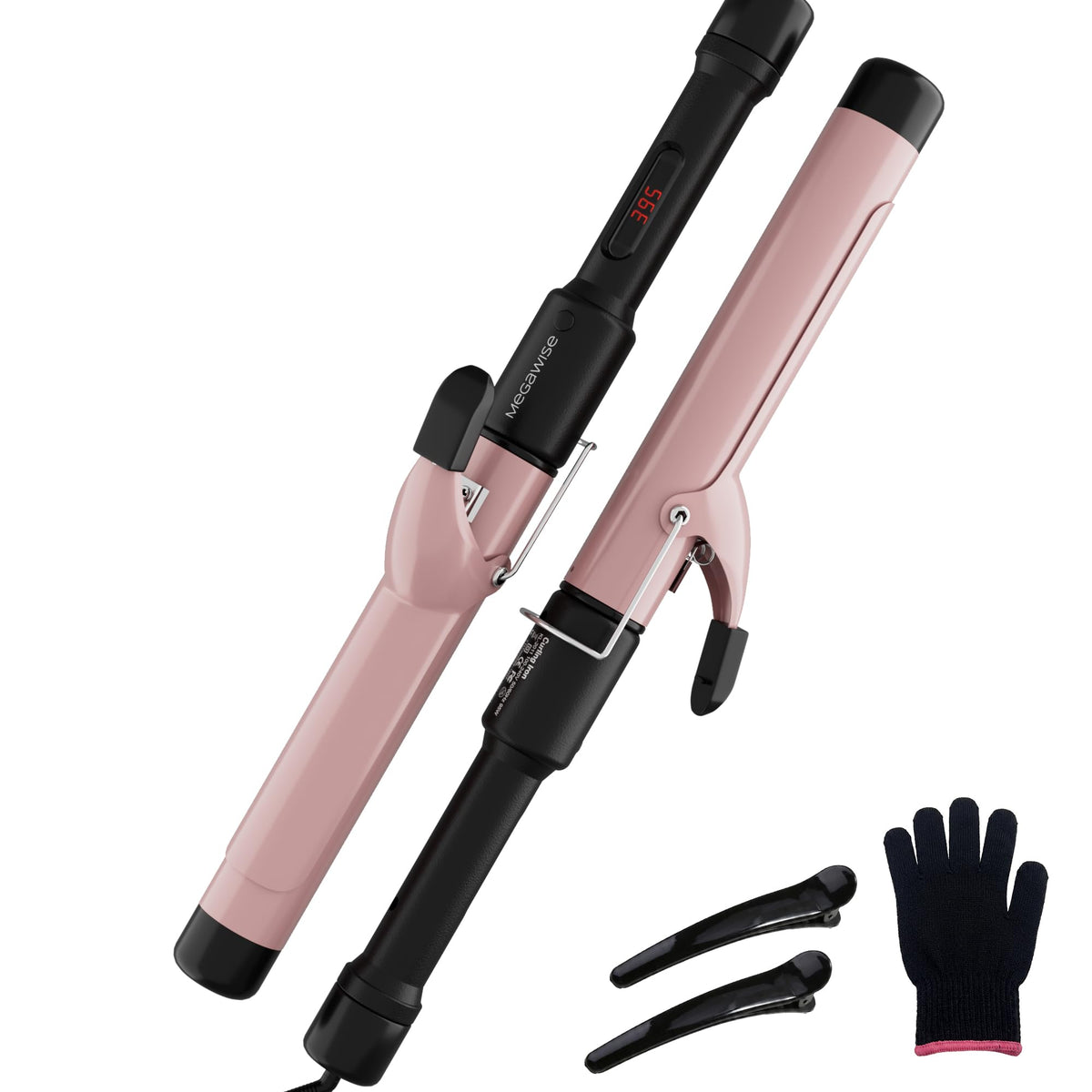 MEGAWISE Pro 1.25 Inch Ceramic Barrel Hair Curling Iron with 60s PTC Fast Heating, Anti-Scald Grip & Tip, Auto Shut Off, 360° Swivel Cord, 2 Clips &