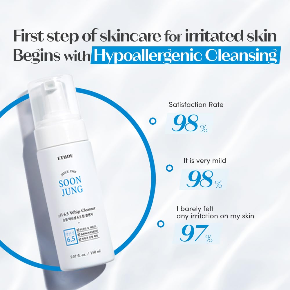 ETUDE SoonJung pH 6.5 Whip Cleanser | Mild Micro Foaming Face Wash for Sensitive Skin, Panthenol, Madecassoside for Soothing, Barrier Repair, Low pH Beauty and Personal Care ETUDE