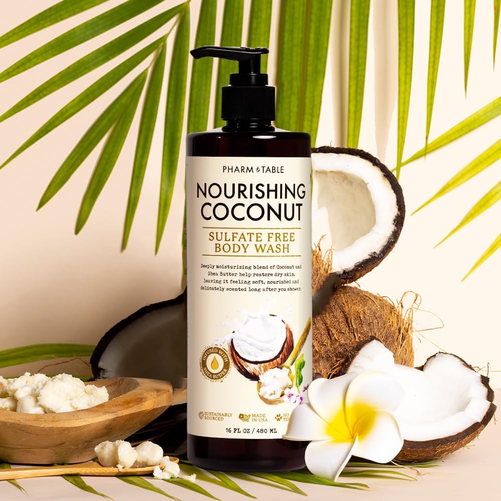 PHARM TO TABLE Nourishing Coconut Body Wash for Women and Men Softens and Soothes the Skin, Sulfate Free, 100% Cruelty Free, 480ml Beauty & Personal Care PHARM TO TABLE
