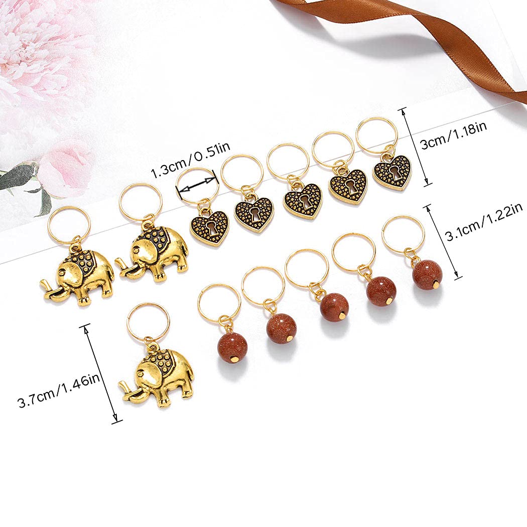 Formery Beads Dreadlock Clip Accessories Gold Elephant Box Braid Rings Heart African Hair Charms Jewelry for Black Women (13PCS) Beauty & Personal Care Formery