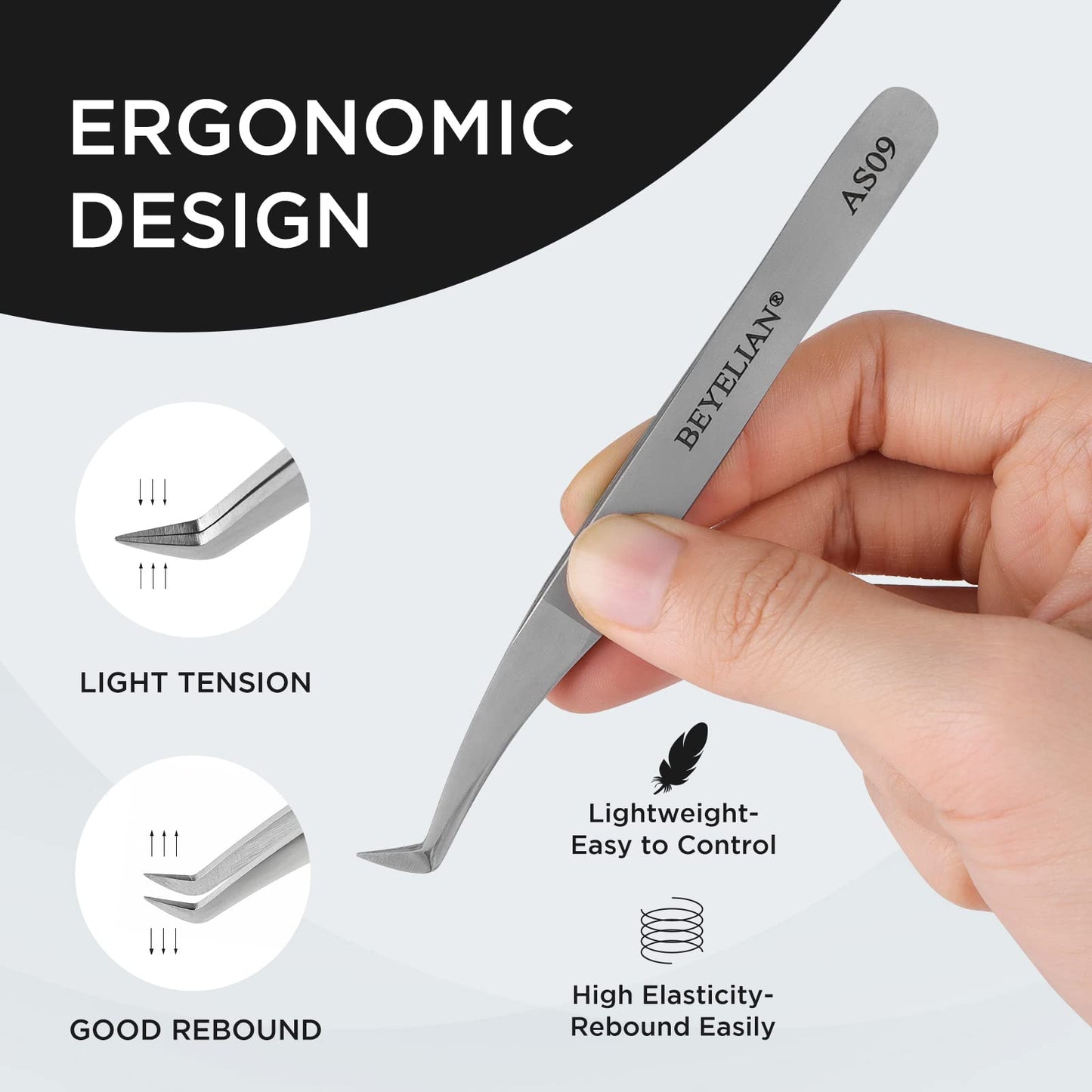Volume Lash Tweezers Beyelian Lash Tweezers for Eyelash Extensions, Curved L High Precision Tip for Mega Fans, Stainless Steel AS09 Silver. Beauty & Personal Care BEYELIAN