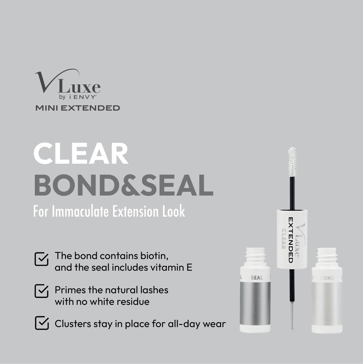 VLuxe DIY Eyelash Extension Mini Bond & Seal Lash Adhesive Infused with Biotin & Vitamin E, Strong Nourishing Water Resistant Lash Glue