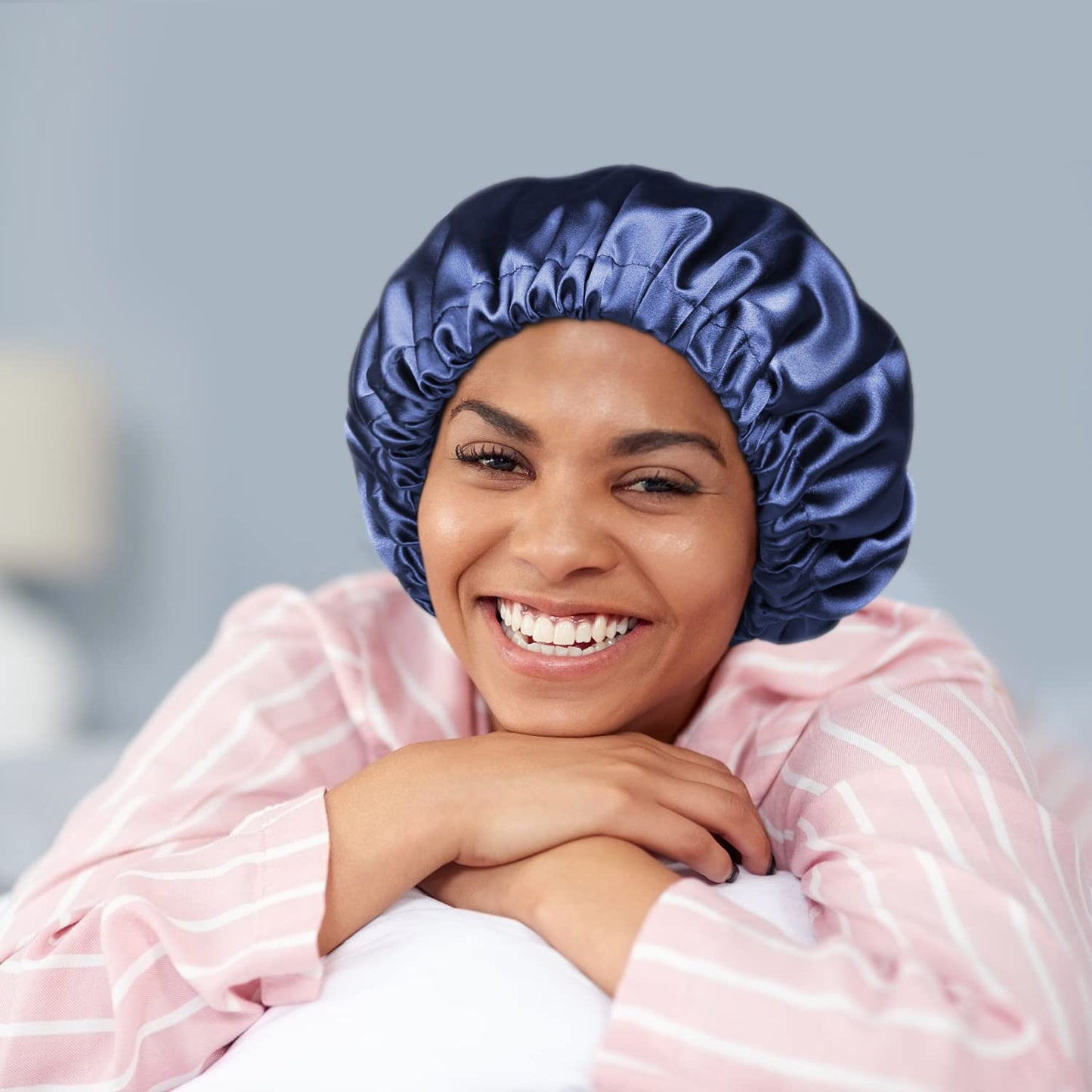 Satin Bonnet Silk Bonnet Sleep Cap for Women Large Adjustable Satin Hat Navy Beauty and Personal Care Alnorm