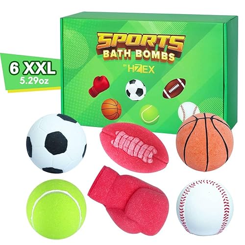 HZEX Sports Themed Bath Bombs Gift Set - 6 Piece Novelty Fizzy Balls with Basketball, Tennis, Baseball, Soccer, Football & Boxing - Fun Spa Kit… Beauty & Personal Care HZEX