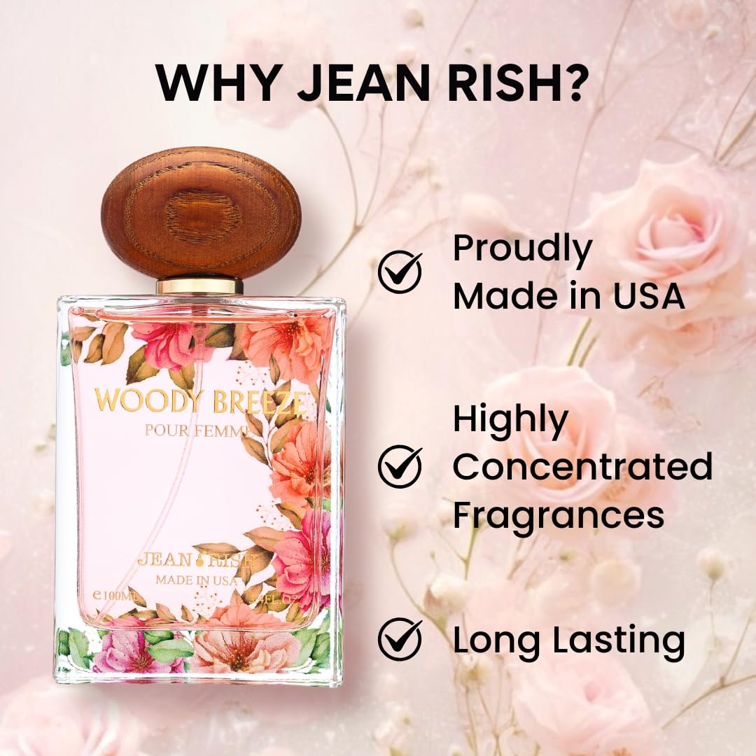Jean Rish Woody Breeze Perfume for Women Eau De Parfum, Long-Lasting Luxury Fragrance, Made In USA - Pear, Jasmine, Iris, Vanilla, Patchouli Scent - Beauty & Personal Care Jean Rish