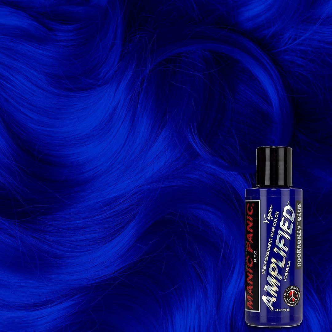 MANIC PANIC Rockabilly Blue Hair Dye - Amplified - Semi Permanent Strongest True Neutral Blue Hair Color For Dark or Light Hair - Vegan, PPD Beauty & Personal Care MANIC PANIC