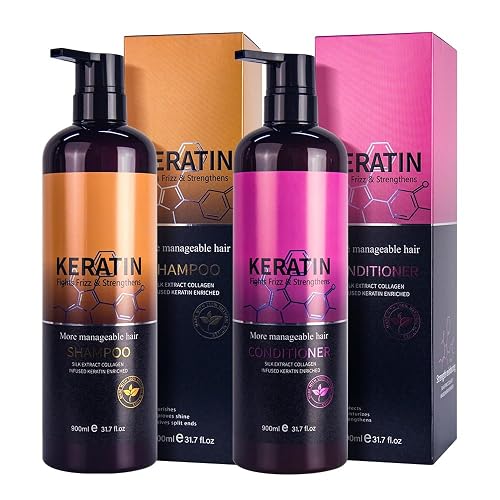 Mnequal Keratin Shampoo & Conditioner Set, Salon-quality Treatments for Dry, Damaged, Curly, Frizzy, Straight or Color Treated Hair, Paraben Beauty & Personal Care Mnequal