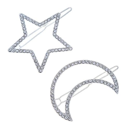 2 Pcs Silver Rhinestone Crystal Geometric Stars Moon Hair Clip Fashion Woman Hollow Side Clip Barrettes Hairpin Hair Accessories Beauty & Personal Care Teppylony