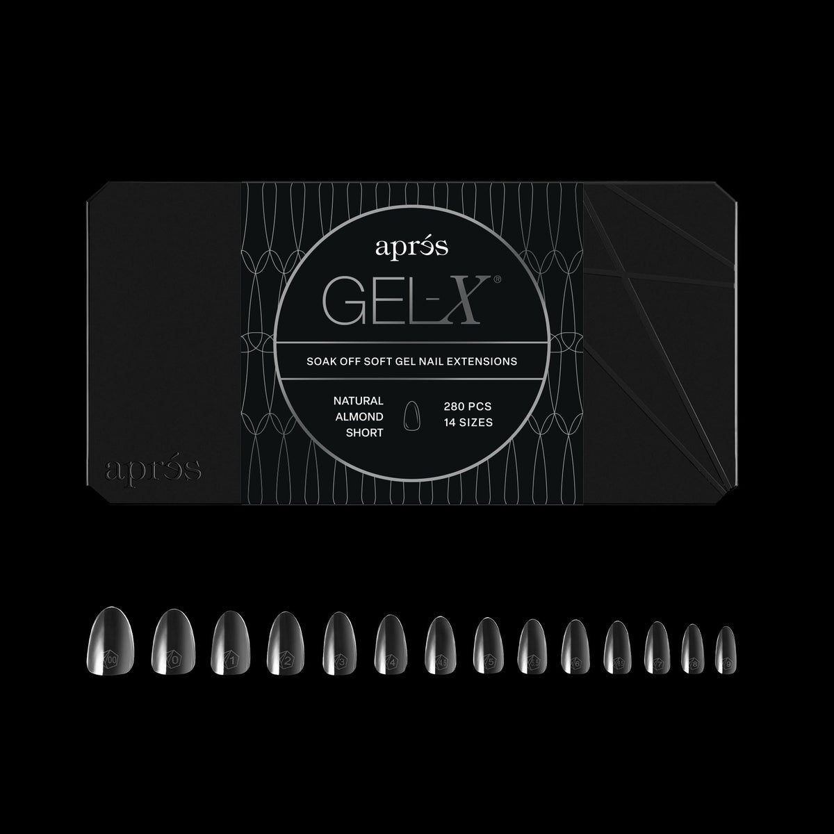 Aprés Gel-X® Almond Box of Nail Tips | 280 Gel-X Tips, Soft Tips, 14 Sizes 00-9 | Half-sizes Included (Natural Almond Short, 280 Count)