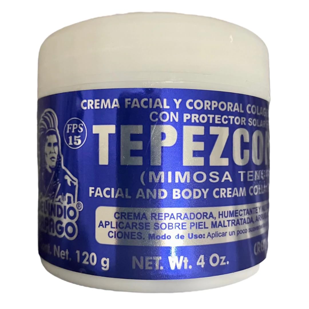 Del Indio Papago TEPEZCOHUITE 120g SKIN CREAM COLLAGEN & VITAMIN E SUNSCREEN SPF-15 White Beauty & Personal Care Indio Papago