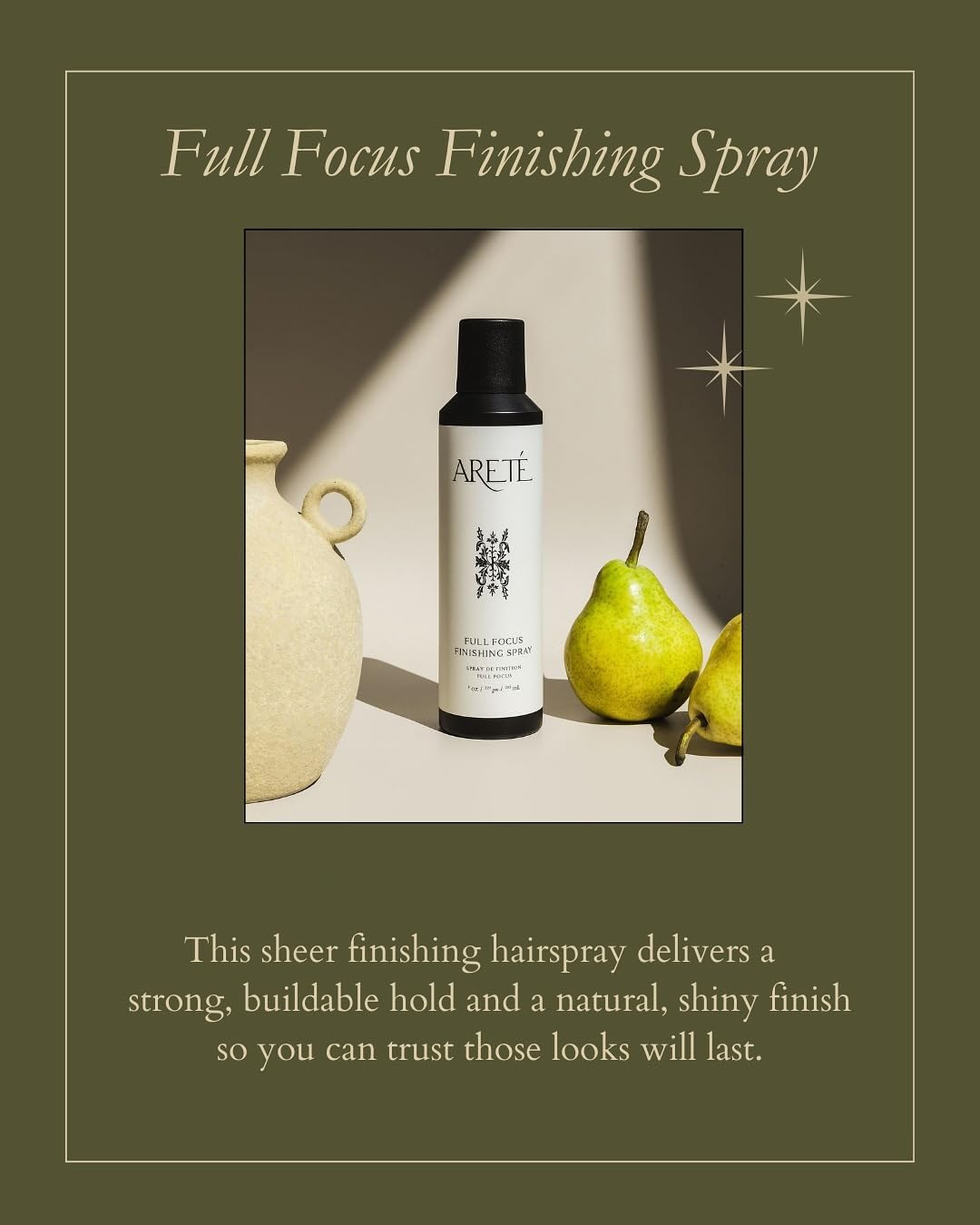 ARETÉ Full Focus Finishing Hair Spray, Strong, Buildable Hold, Shiny Finish, Anti Frizz Hairspray for Women Fine Hair with Edelweiss, Wild Carrot Beauty & Personal Care ARETÉ
