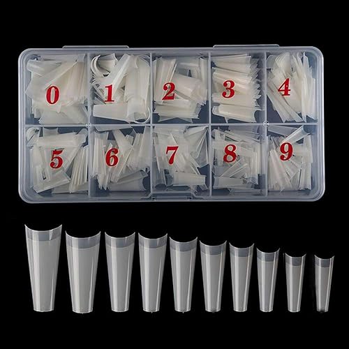Natural Coffin Acrylic Nails-500pcs Half Cover Nails Coffin Shaped Ballerina Nails Tips Long Acrylic False Fake Nail Artificial, 10 Size with Box Beauty & Personal Care AM RONG MAGIC