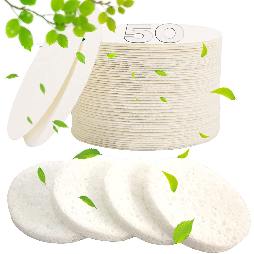 METUUTER 50 PCS Compressed Facial Sponges for Estheticians- 100% Natural Cellulose Face Sponge Professional Cosmetic Spa Sponges for Face Cleansing Beauty & Personal Care METUUTER