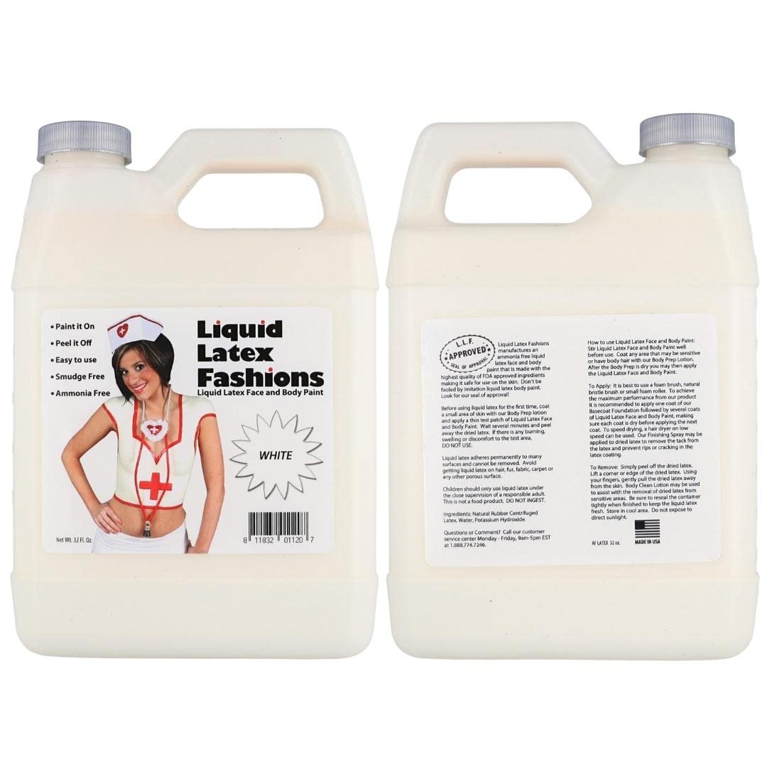 White 32 Oz - Liquid Latex Body Paint, Ammonia Free No Odor, Easy On and Off, Cosplay Makeup, Creates Professional Monster, Zombie Arts Beauty & Personal Care Liquid Latex Fashions