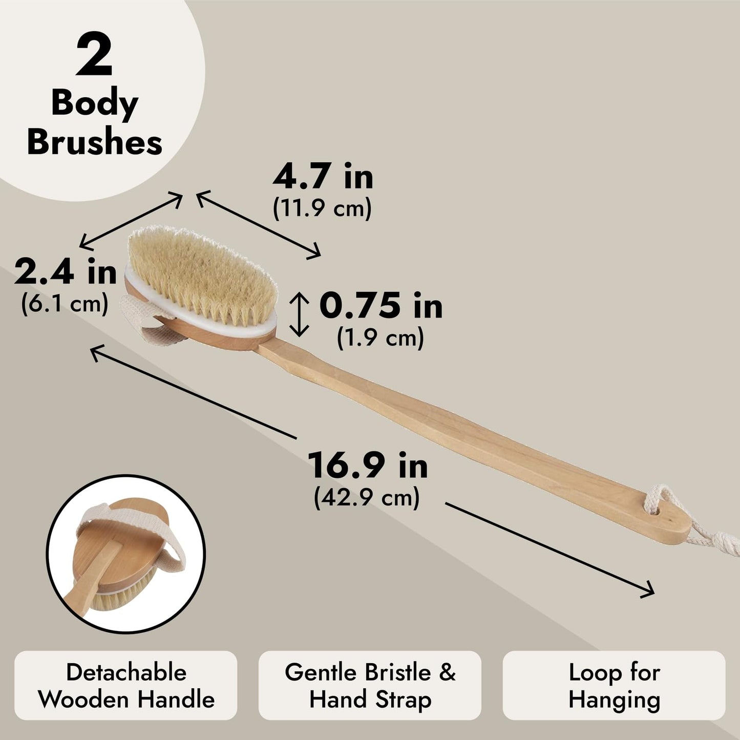 Juvale Dry Brushing Body Brush - Versatile Dry & Shower Brush - Long-Handle Back Scrubber - Bath Scrubber with Removable Handle - Pack of 2, 16.9 in Beauty & Personal Care Juvale
