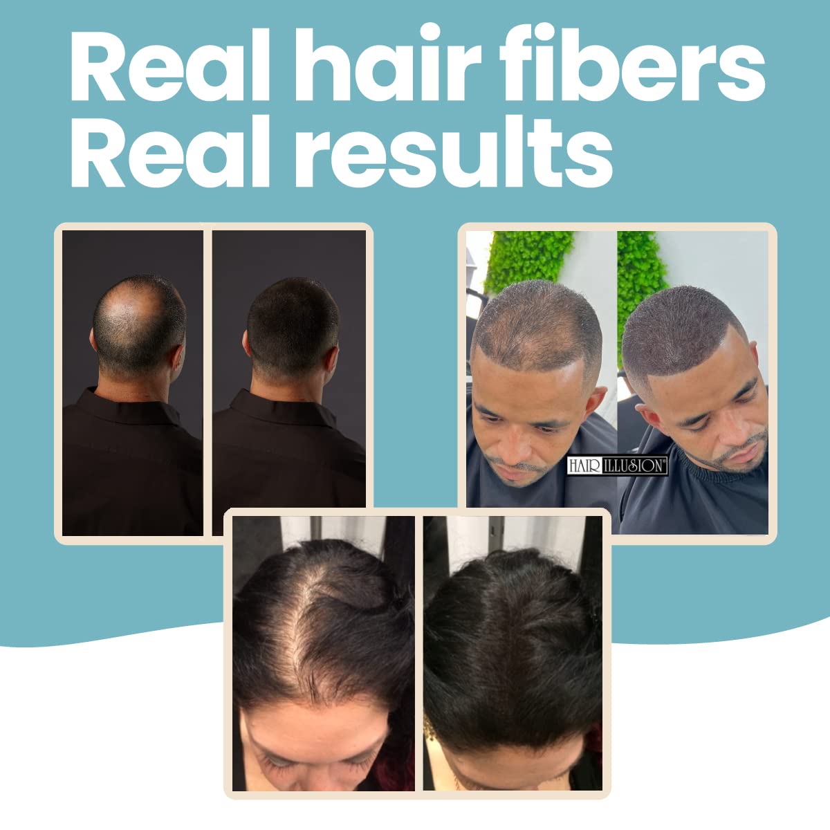 Hair Illusion Black Real Hair Fibers 18g – 100% Natural Texture, Non-Synthetic, Covers Thinning Hair & Bald Spots for Men & Women Beauty & Personal Care Hair Illusion