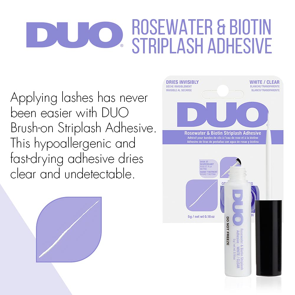 DUO Rosewater & Biotin Eyelash Glue - Clear Strip Lash Adhesive with Brush Applicator, All Day Hold, 0.18 oz