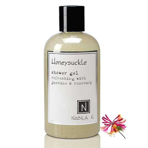 Nabila K Honeysuckle Shower Gel, Travel Size Refreshing Body Wash with Jasmine & Rosemary, 2 oz - Naturally Derived, Sulfate-Free, Paraben-Free - Made Beauty & Personal Care Nabila K