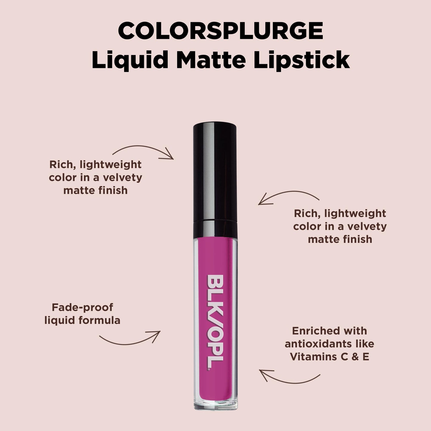 Black Opal BLK/OPL COLORSPLURGE Liquid Matte Lipstick, Fab Fuchsia - long-lasting, enriched with Vitamins C & E, paraben-free, cruelty-free Beauty & Personal Care Black Opal