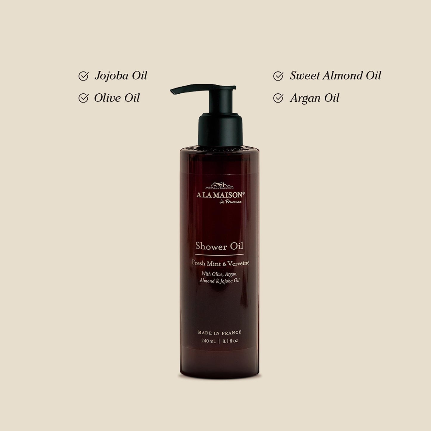 A LA MAISON Amber Collection Fresh Mint & Verveine Duo: Shower Oil - 3.3 oz Moisturizing & Fast-Absorbing Body Oil, 8.1 oz Hydrating Body Wash Beauty & Personal Care A LA MAISON