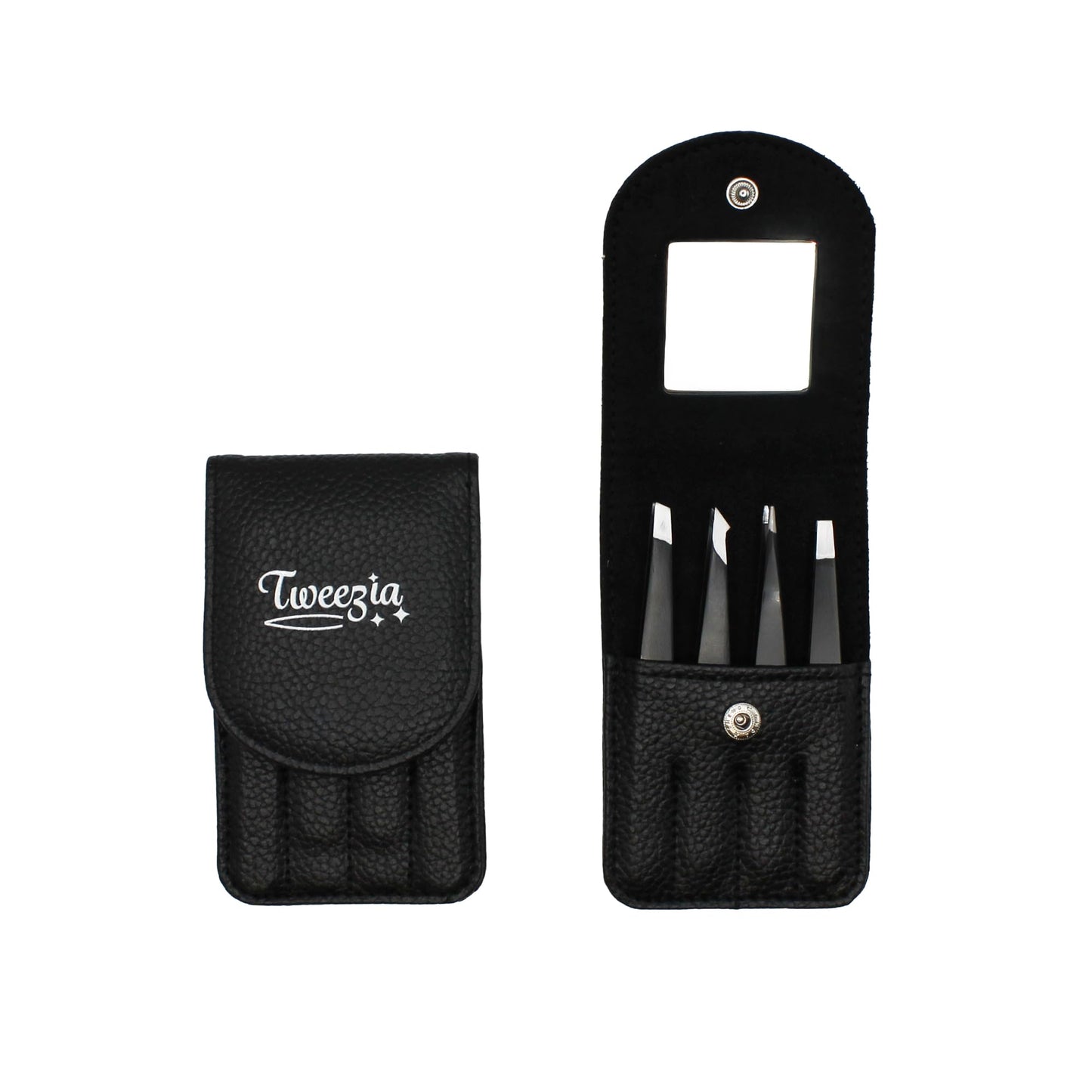 TWEEZIA Stainless Steel Precision Tweezers Set with Mirror Case, 4 Piece Beauty and Personal Care Houseify
