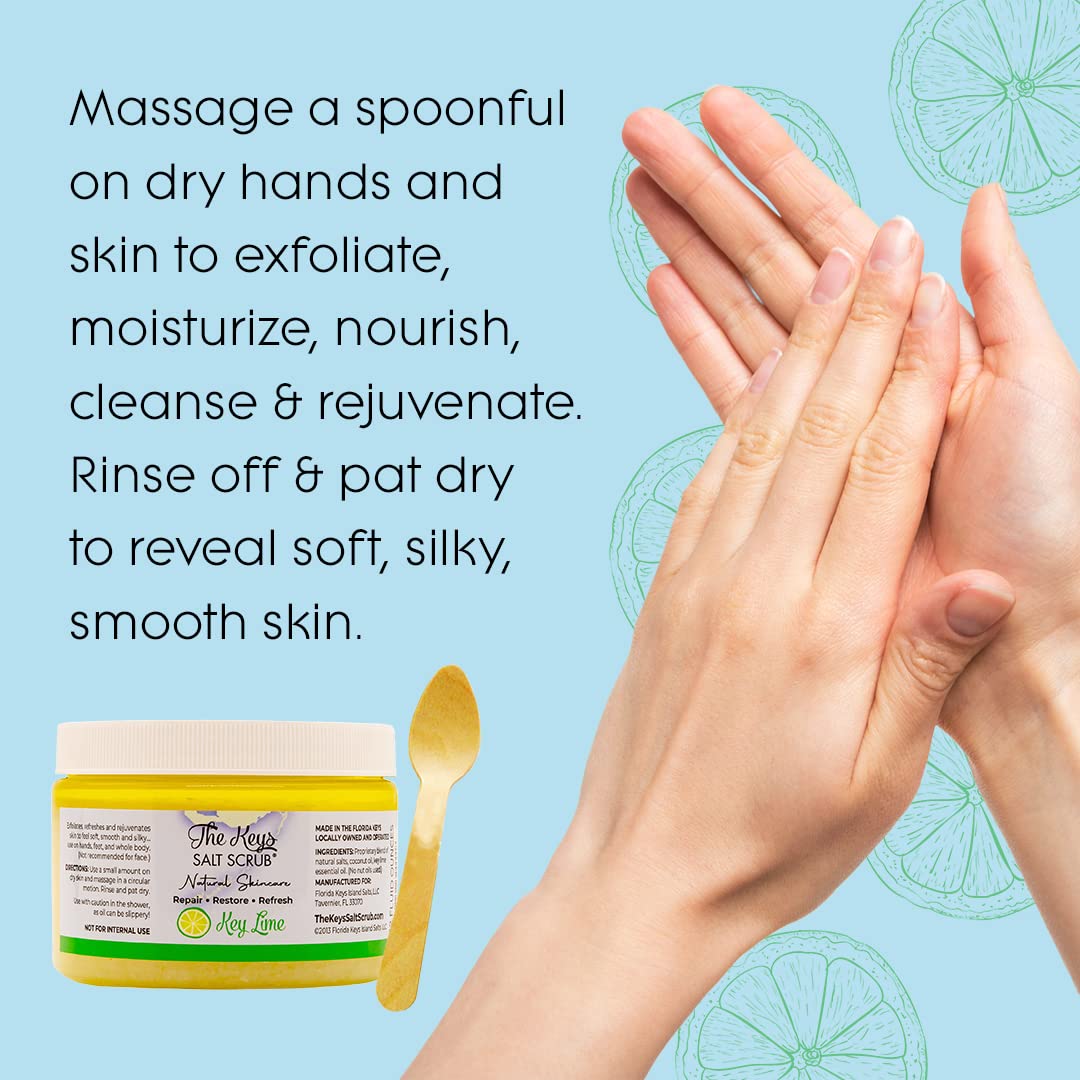 The Keys Salt Scrub -Sea Salt Scrub - Exfoliating Body Scrub with Wooden Spoon - Moisturizing Exfoliator for Hands, Foot, Bath, (12 Ounce (Pack of 3) Beauty & Personal Care The Keys Salt Scrub