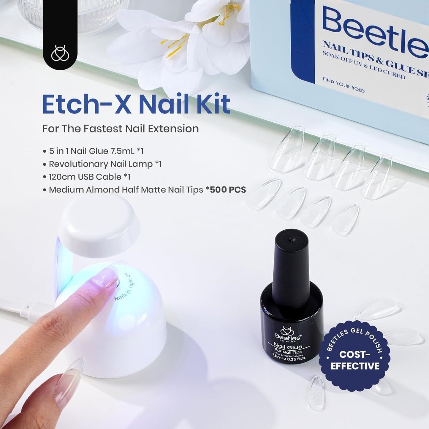 Beetles Gel Nail Kit Etch-X, Almond Medium, 500pcs 12 Sizes Beauty and Personal Care beetles Gel Polish