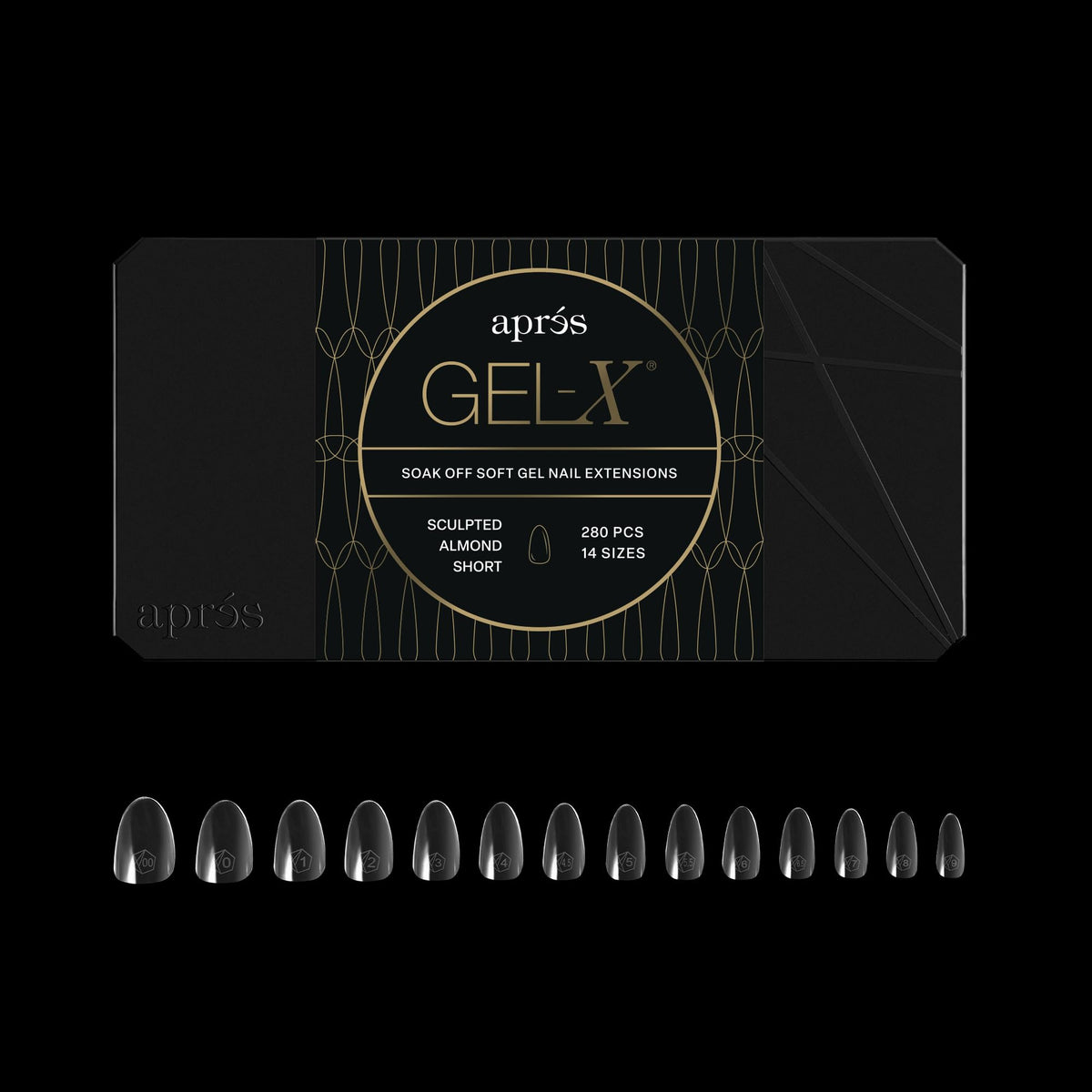 Aprés Gel-X® Almond Box of Nail Tips | 280 Gel-X Tips, Soft Tips, 14 Sizes 00-9 | Half-sizes Included (Sculpted Almond Short, 280 Count)