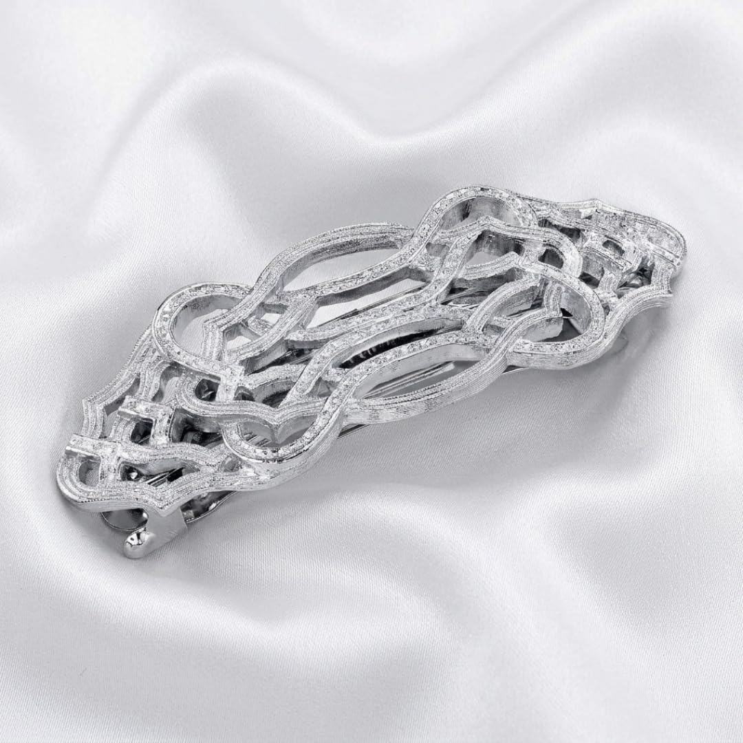 1928 Jewelry Filigree Art Deco Inspired 2.75 Inch Hair Barrette Clip For Women, (1 Pcs)