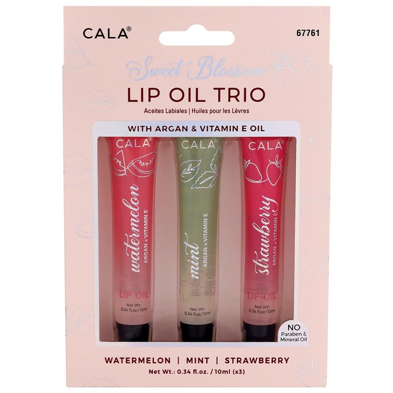 Cala Lip Oil Trio, Mint, WATERMELON, STRAWBERRY, Long Lasting Nourishment And Softness To Dry Cracked Lips Beauty and Personal Care Cala