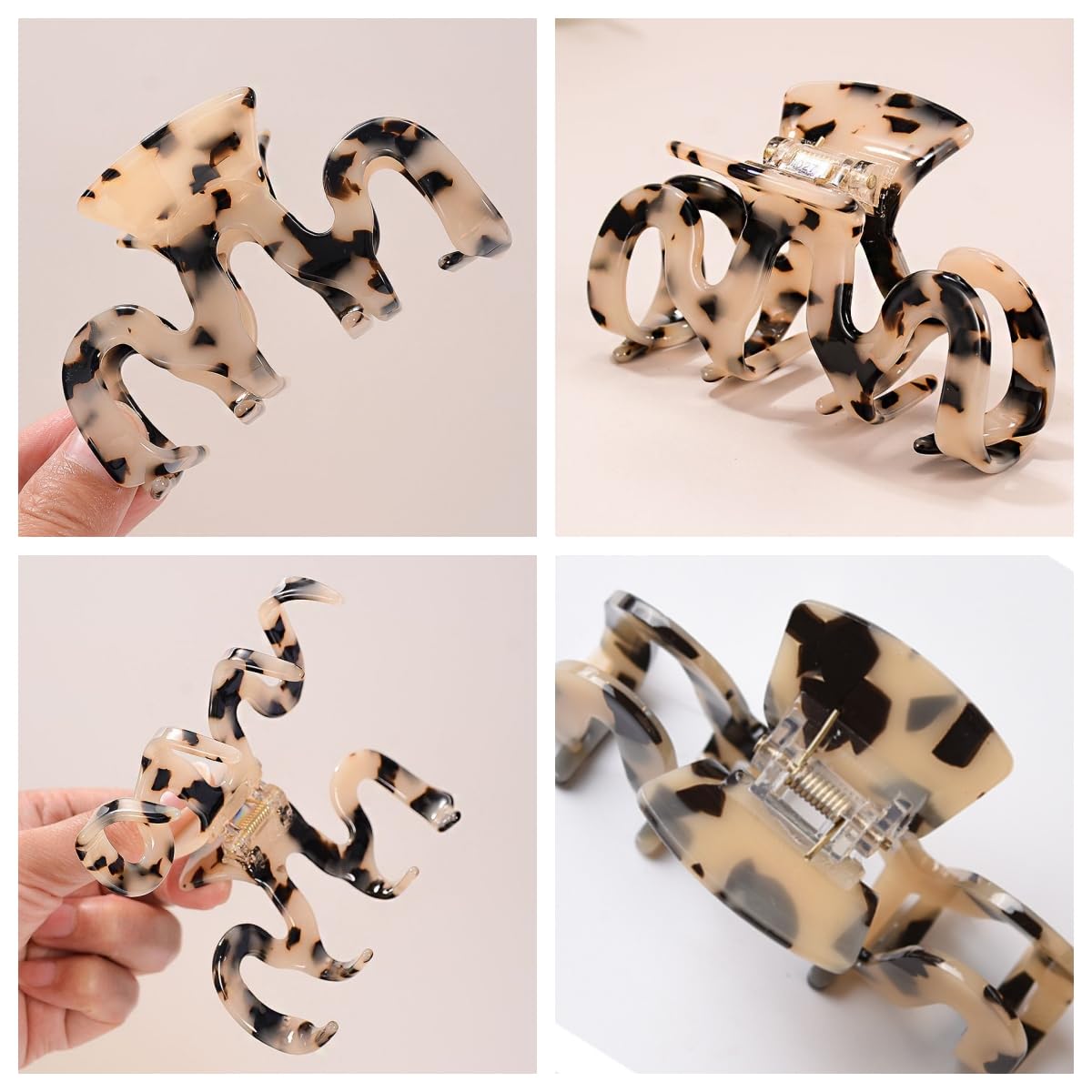 Large Tortoise Shell Claw Clip 3.5 Inch Cellulose Acetate Hair Claw Clips Checkered Hair Claw Clips French Design Hair Jaw Clamp for Women Ladies (2 Beauty & Personal Care Textention