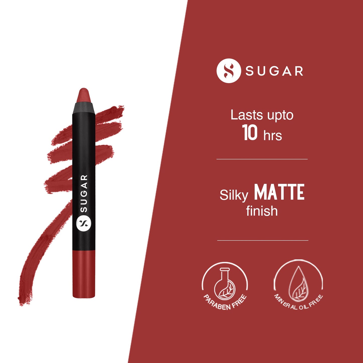 SUGAR Cosmetics Matte as Hell Crayon Lipsticks for Women Lasts Up To 8+ Hours Lip Crayon with Sharpener 2.8gm - 1 count (Pack of 1) 08 Jackie Brown Beauty & Personal Care SUGAR Cosmetics
