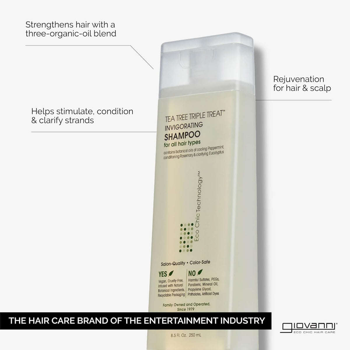 GIOVANNI Tea Tree Triple Treat Invigorating Shampoo, 8.5 oz (1 Pack)